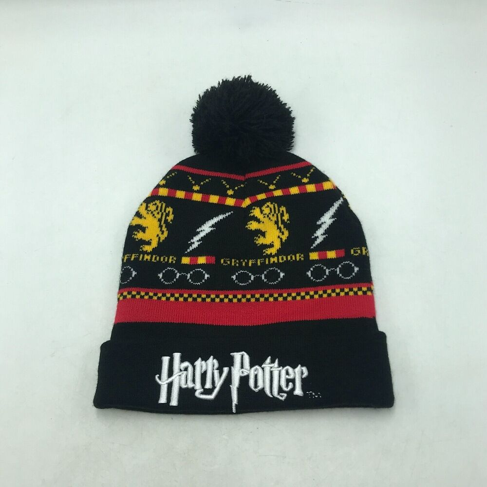 Harry Potter Gryffindor Beanie Black Red Yellow Tobaggan Pom Pom